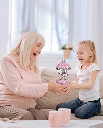 Sdgina Carousel Music Box For Girls - Color Changing Musical Carousel Horse Rotating And Plays Tune Castle In The Sky, Pink Musical Boxes And Figurines For Kids Girl Kids Baby Birthday #TOP2