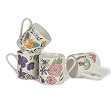 HORLIMER 11 oz Ceramic Coffee Mugs Set of 4, Porcelain Coffee Cups with Handle for Tea, Latte, Cocoa, Cappuccino, Milk, Dishwasher&Microwave Safe, Plant Patterns