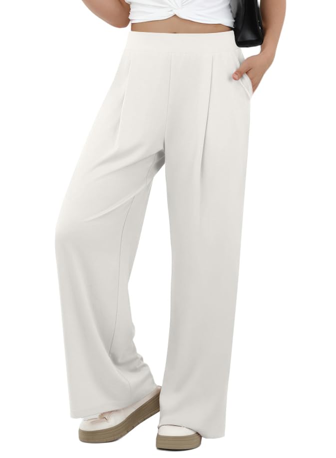 Pantalon de travail ample à jambes larges pour femme avec poches et taille élastique