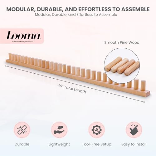 Image of Looma 46 inch Wooden Loom Frame for DIY Throw Blankets Chunky Knit Blanket Kit - Adjustable Size Hand Knitting Kit - No Needles Required - Beginner-Friendly Yarn Craft for Home Decor & Stress Relief