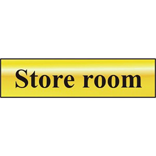 Image of Metal Self Adhesive Sign - Store room - Gold with Black Text - 200mm x 50mm