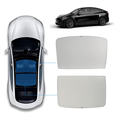 Topfit For Model Y Sunshade Roof Window Insulation Uv Rays Protection Sun Shade For Tesla Model Y Heat Blocking Shades Shading Rate 99% (Off-White Painted Silver) #TOP1