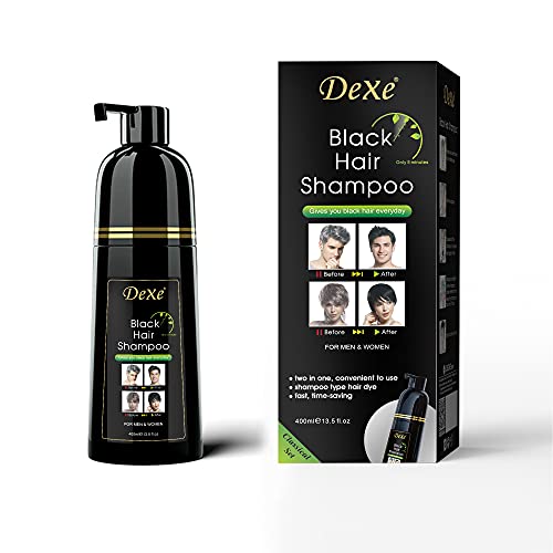 Dexe Instant Black Hair Shampoo 13.53 Fl Oz, Hair Dye Shampoo For Men & Women- Mild Plant Formula-Ammonia Free-100% Gray Coverage-Easy & Quick -Lasts 30 Days 3 in 1 Black Hair Dye 400ml