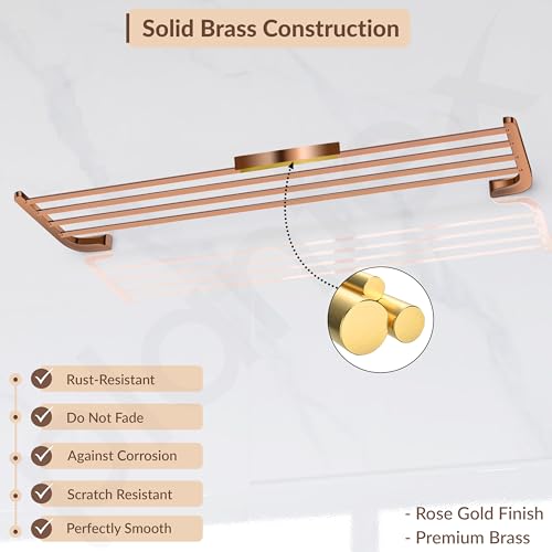 Image of Plantex Smero Pure Brass 24 inch Towel Rack for Bathroom /Towel Stand /Hanger /Towel Holder /Towel Bar /Bathroom Accessories - Smart (PVD Rose Gold)