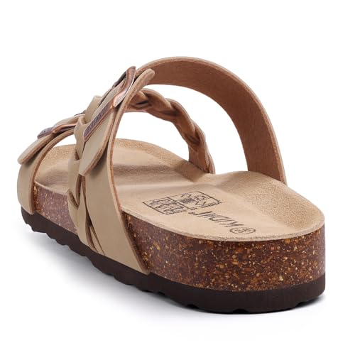 Image of KIDMI Women's Cork Footbed Sandals with Arch Support Comfortable Slip-On Slide Sandals With Adjustable Buckle for Summer