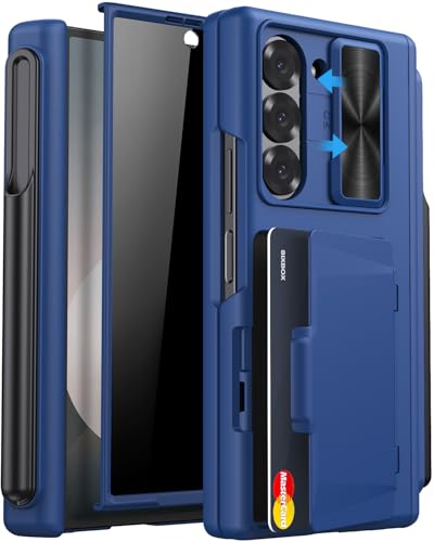 Image of for Samsung Galaxy Z Fold 6 Case with Privacy Screen Protector, Built-in S Pen Holder & Camera Cover & Card Holder & Hinge Protection, Rugged Full Body Protective Phone Case for Z Fold 6, Blue