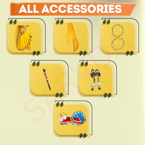 Image of Sarvda Shree Krishna Dress for Baby Boy & Radha Dress for Girls | Janamashtami Dress | Fancy Dress Costume with Accessories Dhoti, Dupatta, Mukut Flute Complete set, Ethnic wear