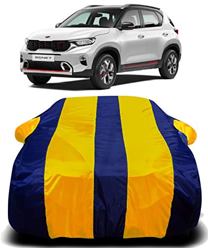 Image of Waterproof Car Cover with Ultra Surface Body Protection (Yellow Stripes) (Kia Sonet)