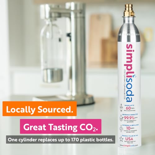 Image of Simpli Soda 60L CO2 Canister Cylinders - Compatible w /Sodastream Quick Connect Only [Including ART, TERRA ENSO & DUO] - Soda Streaming Machine CO2 Tanks Gas Refill, | 14.5 oz, Set of 2