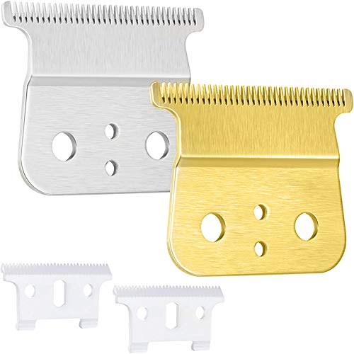 Hugttt 2 pares T Outliner de repuesto para recortadora de pelo de hoja T de cerámica, cuchillas de repuesto compatibles con Andis T Outimer, color dorado y plateado