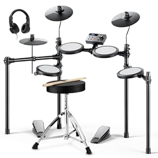 Donner Electric Drum Set, DED-70 Electronic Drum Kit for Beginner with 150 Sounds, 4 Quiet Mesh Pads, 9" Cymbals, USB MIDI, Type-C Charging, 2 Pedal, Throne, Headphones, Sticks, Melodics Lessons
