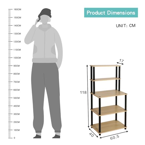 Image of HOME CUBE Engineered Wood,Plastic 5 Layer Kitchen Microwave Stand,Microwave Oven Rack,Baker's Rack,OTG Stand,Kitchen Storage Rack with Shelves,Spice,Space Saving Storage Organizer(60.5x40x118cm)