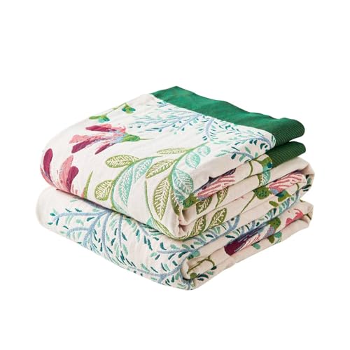 Image of XIBLC Boho Throw Blanket for Bed, 100% Cotton Soft Rustic Quilt Fall Blanket, 50 inchx60 inch Green Floral Printed Farmhouse Decor Bed Blankets, All Season Rustic Reversible Bohemian Throw Quilt