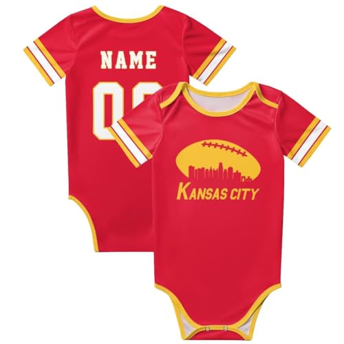 Custom Football Style Baby Clothes,Personalized Baby Name Number for Newborn Infants Bodysuit Gift 0-24 Months