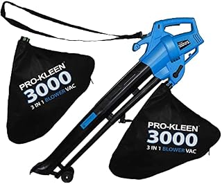 Pro-Kleen Garden Leaf Blower And Vacuum - 3000W - Also Shreds Mulches And Rakes , 6 Variable Speeds, 10m Power Cable, UK Plug, 2 x 35L Large Collection Bags, 10:1 Mulching Shredding Ratio, Lightweight