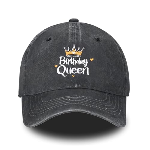 Birthday Embroidered Baseball Cap Adjustable Vintage Washed Distressed Denim Baseball Hat for Women