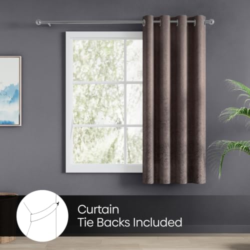 Image of haus & kinder Metallic Blackout Jacquard Window Curtain 5 Feet Long Pack of 1 | 100% Room Darkening Luxe Metallic Mocha 130 x 152 cm