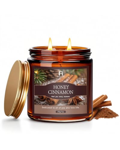 Honey Cinnamon Scented Candle 13 oz Soy Wax Candle with Cotton Wick 76-Hour Clean Burning Non-Toxic Woodsy Scent for Relaxation & Focus Aromatherapy Candle Housewarming Gift