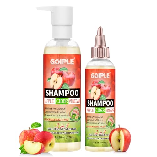 2 in 1 Deep Clean & Conditioner Apple Cider Vinegar Shampoo For Briad, Dreadlocks, Locs, Twist - Foam Sulfate Free for Curly Hair, Refreshes & Anti-Dandruff Shampoo for Kinky (12.45 FLOZ)