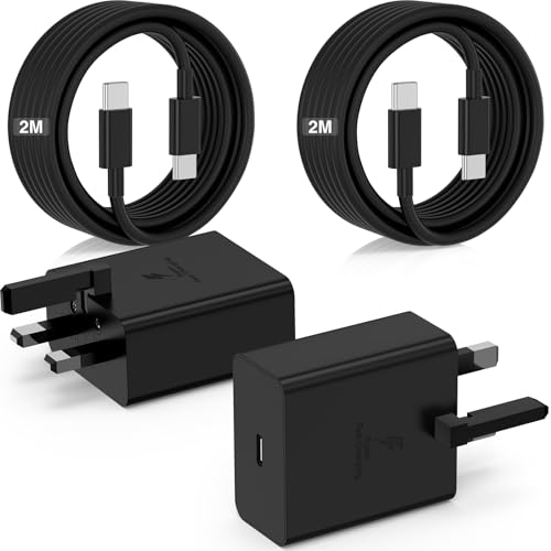 USB C Super Fast Charger 45W 2Pack for Samsung Galaxy S26/S26+/S26 Ultra/S25/S25+/S25 Ultra/S24/S24 Ultra/S23/S23 Ultra/S22/S21/S20/A55/A54/A15/A14 USB C Plug with 2Pack 2M Type C Charging Cable