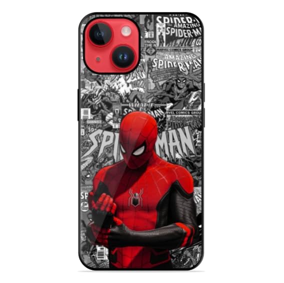 Image of Make My Art TPU Mobile Back Cover for iPhone 14 (5G), Glossy Aluminium Sheet, Spider-Man Comic Pattern, Water Resistant, Slim Fit Case