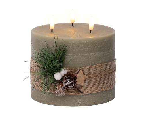 LED Kerze mit Timer 3-flammig 15cm Wachs - mit 3 Dochten & flackernde...