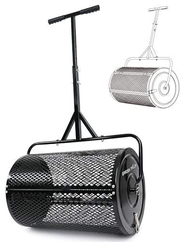 Garden Tailor Compost Spreader Peat Moss Roller: 24 in 76L Lawn Spreader with Installation Support Accessories 3 Heights Adjustable for Garden Top Soil Manure Mulch Top Dressing