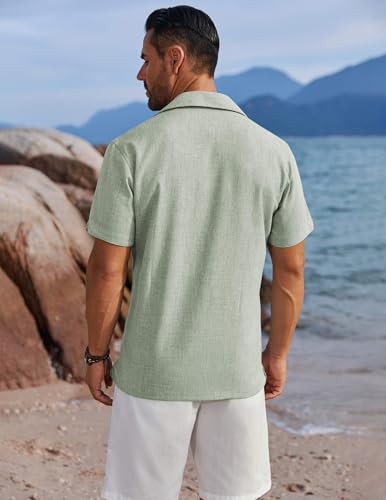 Image of COOFANDY Men's Button Down Shirts Short Sleeve Casual Shirts Summer Beach Linen Shirts with Pocket