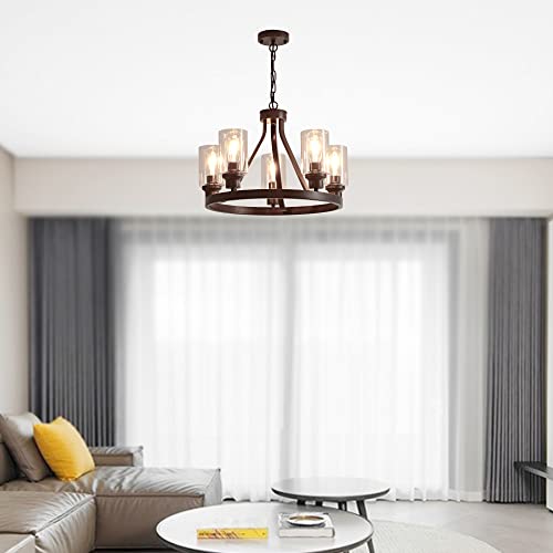 Farmhouse-Chandelier-Lighting-Round-5-Lights-Oil-Rubbed-Bronze-with-Glass-Shade-Ceiling-Hanging-Vintage-Rustic-Light-Fixture-for-Dining-Room-Living-Room-Foyer-Porch-Kitchen-Island Farmhouse Chandelier Lighting Round 5 Lights Oil Rubbed Bronze with Glass Shade Ceiling Hanging Vintage Rustic Light Fixture for Dining Room Living Room Foyer Porch Kitchen Island