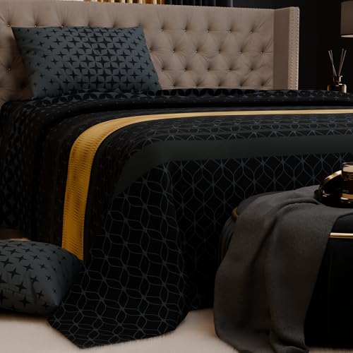 Image of Stoa Paris 100% Bamboo Cotton King Size Bedsheet with 2 Pillow Covers, 200TC Printed Bedding Set, Breathable, All-Season Comfort, Aesthetic Home Decor, Imperial Grandeur - Midnight Crest(228cmx274cm)