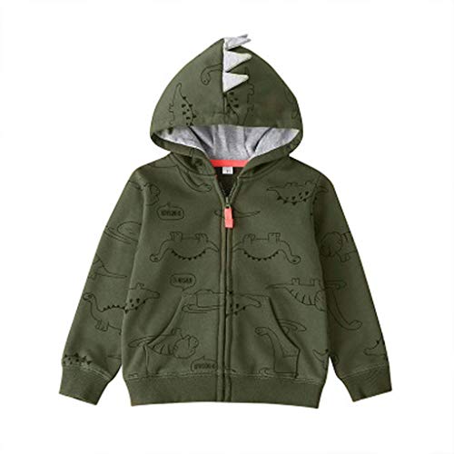 90sMuse Mousmile Toddler Baby Dinosaur Shaped Zip Up Sweatshirt Lightweight Long Sleeve Hooded Jacket Hoodies for Boys Girls (Army Green, 12-18 Months)