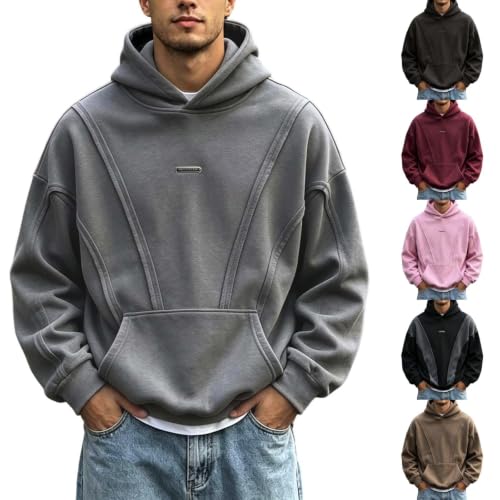 GOSEAGOTOFUN Oversized Hoodies for Men Casual Long Sleeve Hoodie Hooded Collar Drawstring Pullover Fashion Gym Sweatshirts Grey Small - image 1