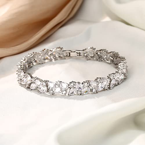 Crysdue Marquise Teardrop Cubic Zirconia Wedding Bridal & Prom Tennis Bracelets for Brides Bridesmaids, Silver/Gold/Rose Gold Plated Bracelet Gifts for Women4