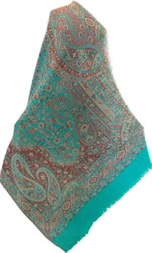 Large Turquoise Burgundy Soft Wool Jamavar Shawl Paisley Floral & Vine Pashmina Large Turquoise Burgundy Soft Wool Jamavar Shawl Paisley Floral & Vine Pashmina