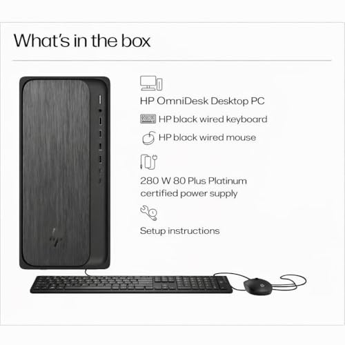 Image of HP OmniDesk Desktop Tower, AMD Ryzen 5 8500G,16GB RAM,1TB SSD,Windows 11 Home,MS Office 24,Wired Keyboard & Mouse, M02-0005IN Desktop PC