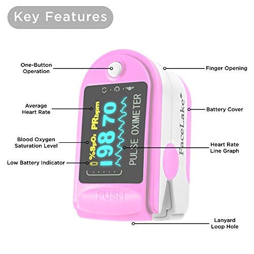 Facelake FL-350 Pulse Oximeter with Carrying Case & Batteries & Lanyard, Pink - Thumbnail 2