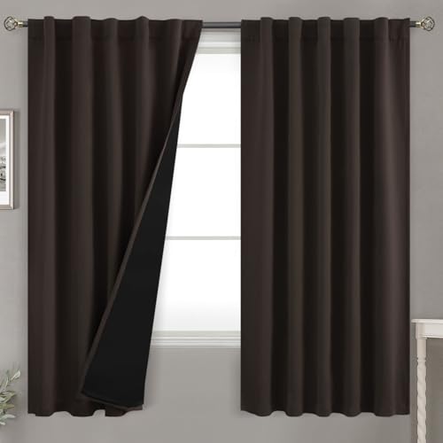 BGment Brown 100% Blackout Curtains 63 Inch Long with Noise Reducing Liner