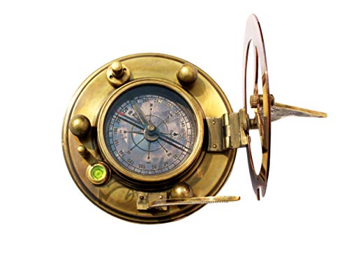 Mah - Solid Brass Sundial Compass With Box Vintage Gift, Sundial Clock, Sun Dial In Box Gift Sun Clock Ship Replica, Birthday Gift, Magnetic Sundial Clock With Leather Box. C-3052 #TOP5