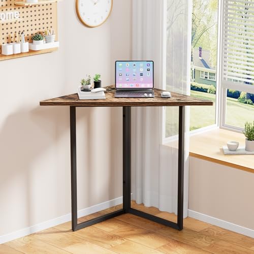 VECELO Corner Shelf, End Side Tables, Triangle Shelves with Metal