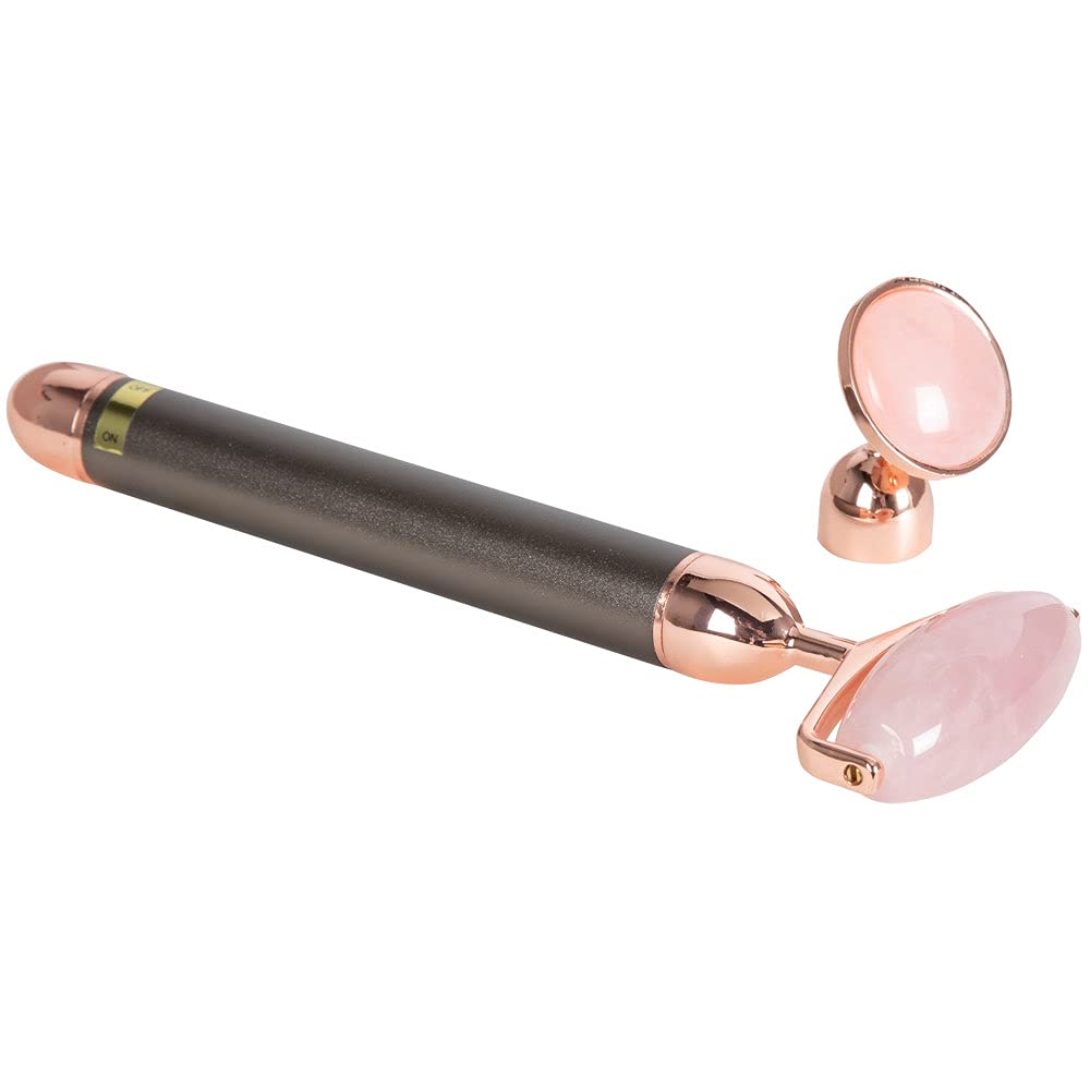 ForPro Professional Collection Rodillo de cara eléctrico y masajeador de ojos, herramienta vibrante 2 en 1 para el cuidado de la piel, cuarzo rosa