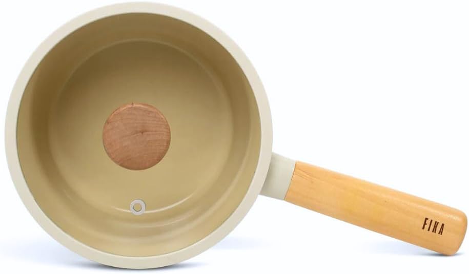 FIKA Kitchen Nonstick 1.7QT Sauce Pan with Glass Lid, Butter Warmer, Melting Saucepot, Induction Compatible Cookware, Healthy Cooking Ceramic Coating Pot with Wood Handle, Made in Korea (7"/ 18cm)