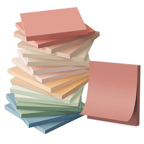 Image of Wowivy Pack of 16 Sticky Notes, 76 x 76 mm, Vintage Colours, Sticky Pads, Recyclable, Self-Stick Note Pads, Sticky Notes, Easy to Post for Home, Office, 55 Sheets /Pad, 880 Sheets Total