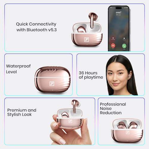 Image of ONE 7 Shine PODS Wireless in-Ear Earbuds | 13mm Dynamic Driver | Deep Bass | ENC Calling | Bluetooth v5.3 | Up to 36 Hours Playtime | Lightweight with Silicone Case (ON TWS-54) (Pink)