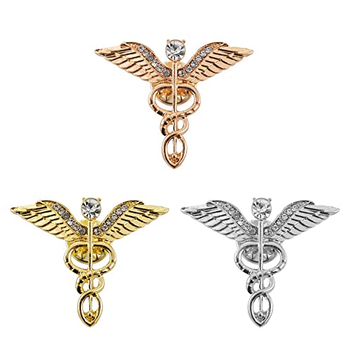 Image of 3Pcs Medical Symbol Caduceus Stethoscope RN Nursing Badge Brooches Lapel Pin for Registered Nurse Doctor Rod of Asclepius Emergency Brooch Jewelry Nurses'day Gift