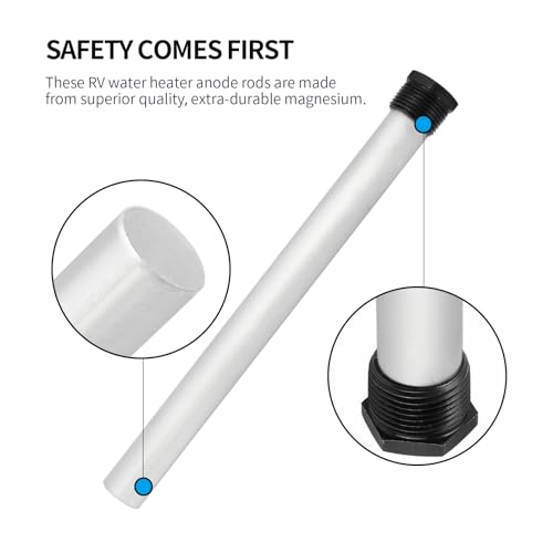 Image of RV Water Heater Anode Rod 232767 with PTFE Tape and Element Wrench, 1 /2 inch Hex, 9.25 inchL x 3 /4 inch NPT Threads, Magnesium Rv Hot Water Tank Anode Rod Replacement for Suburban Mor-Flo Water Heater Tanks