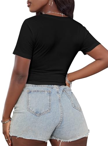 Hilinker Women's Sexy Graphic Crop Tops Short Sleeve V Neck T Shirts Summer Tees3