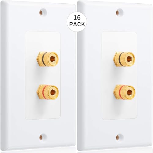 Image of Weewooday 16 Pcs Speaker Wall Plate Gold Plated 2 Connector Banana Plug Wall Plate for in-Wall Speaker Wire, Surround Sound & Audio Systems