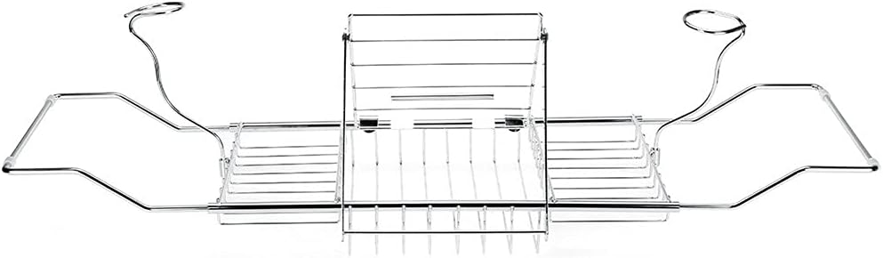 Household Stainless Steel Retractable Bathtub Tray Bathtub Rack Wine Bookshelf Shower Storage Box Bathtub Caddy Tray Bathroom Rack(White-Fruit peach5)