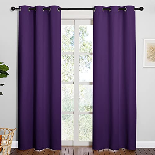 Image of NICETOWN Triple Weave Home Decoration Thermal Insulated Solid Ring Top Blackout Curtains /Drapes for Bedroom(Set of 2, 42 x 84 Inch, Royal Purple)