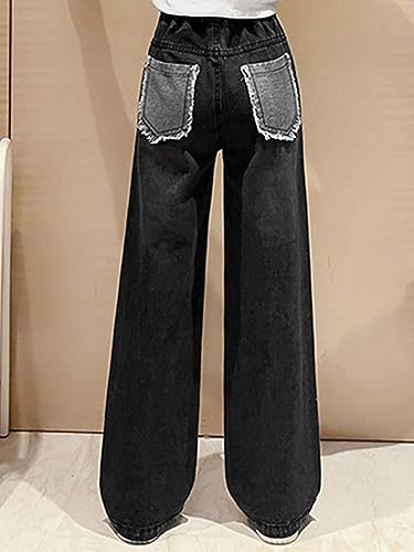 JanJean Girl's High Waist Wide Leg Jeans Kids Casual Loose Fit Straight Baggy Denim Pants School Casual Wear3